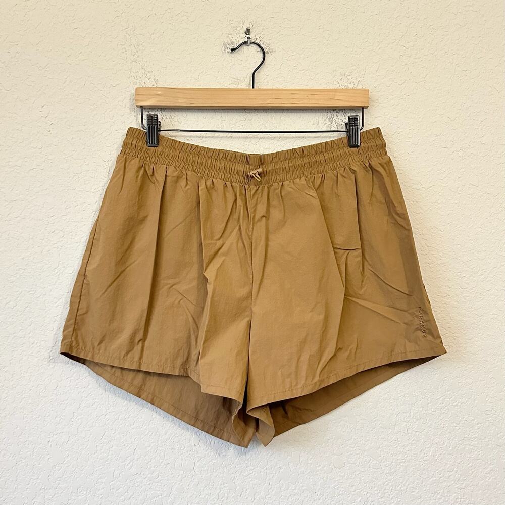 PARAGON Shorts Brown Nylon Drawstring Elastic Waist Athletic Running